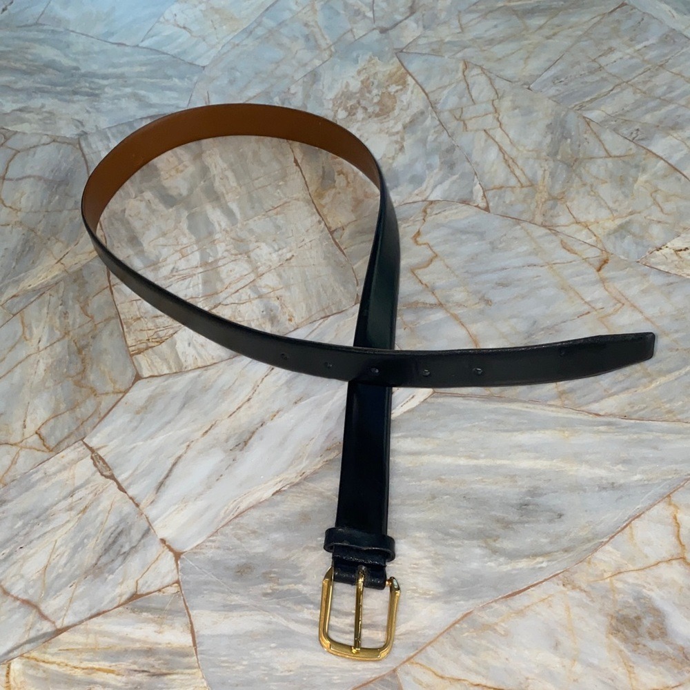 Christian Dior Mens Black Leather Gold Buckle Dress Belt 3z 32 80 Made in Spain